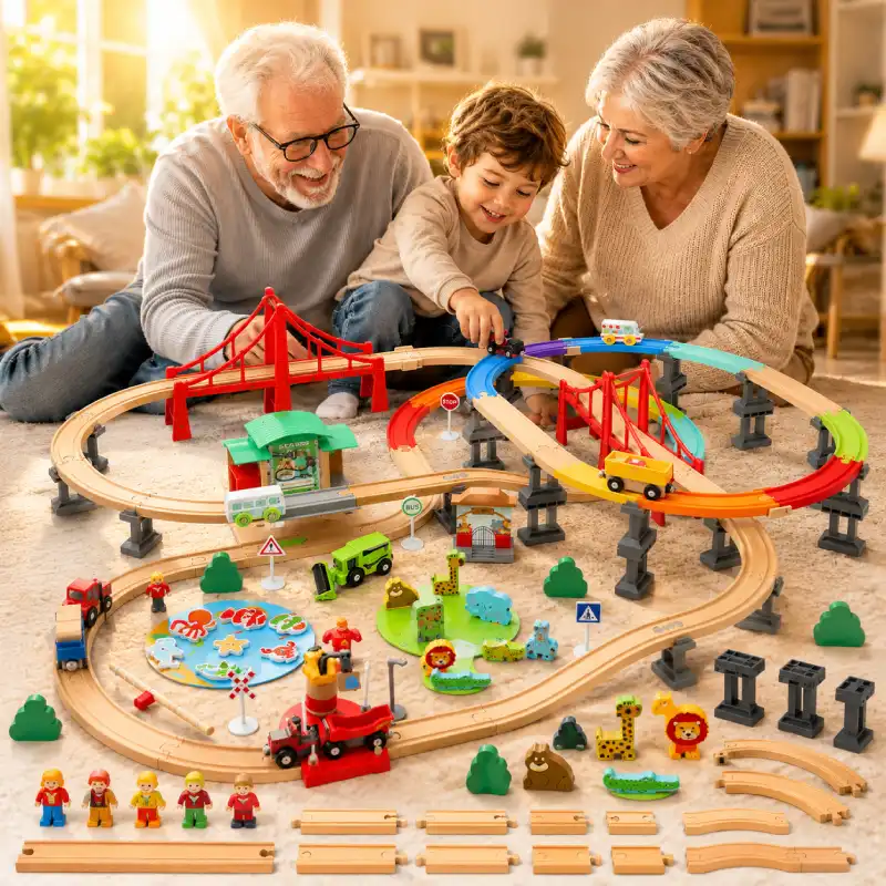 Grand Circuit Train Bois Enfant avec Ponts