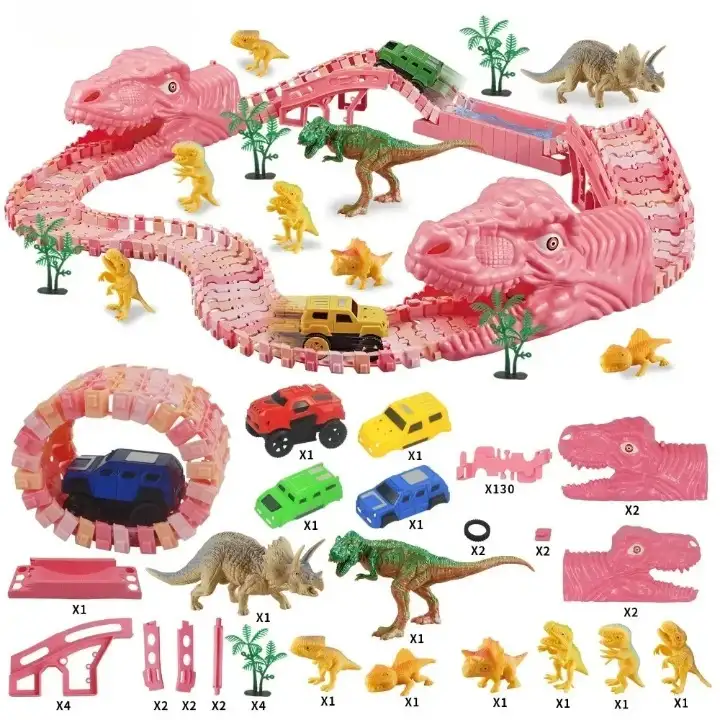 Circuit Voiture Fille avec Dinosaures et Ponts – Image 3